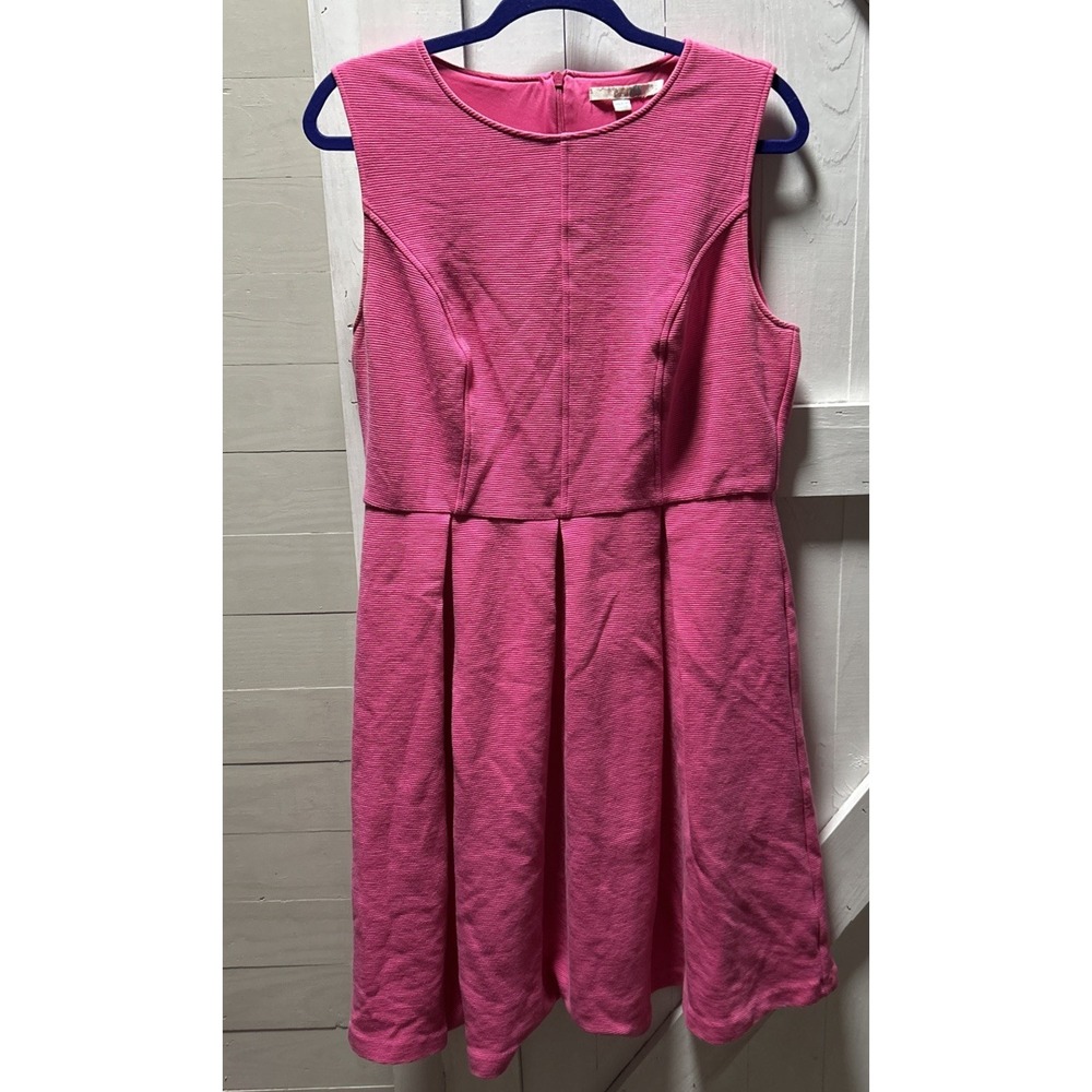 Boden Pink Ribbed Ottoman Fit and Flare Pleated Dress Sleeveless US 12L Preppy